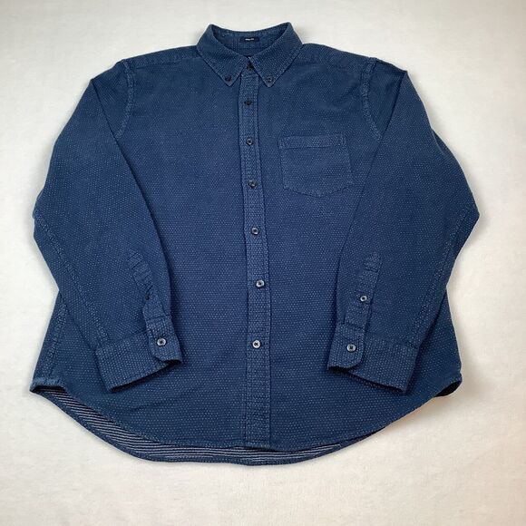 American Eagle Men’s Large Shirt Long Sleeve Button Up Down Navy Blue Prep Fit - Picture 2 of 11